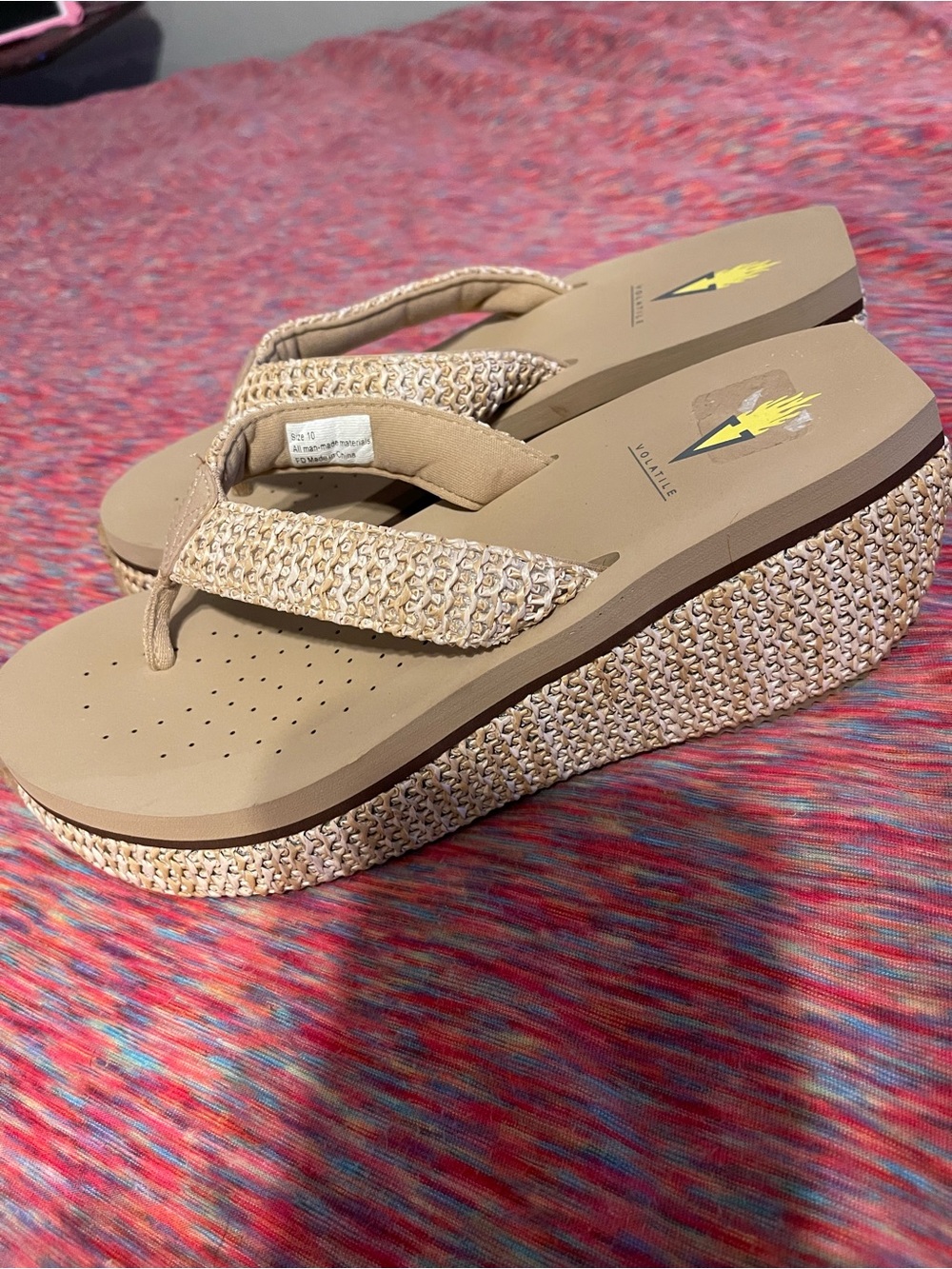 Volatile Beige Woven Platform Flip Flop Sandals